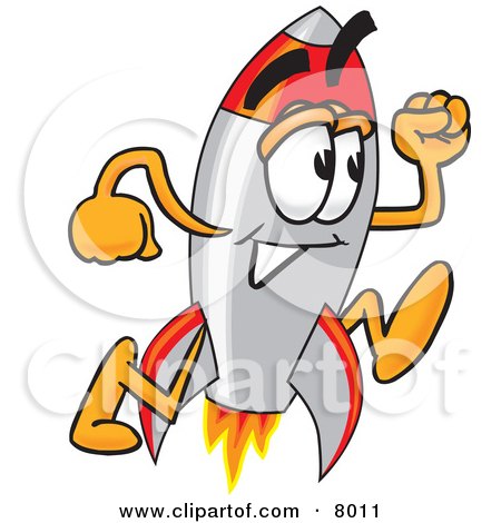 Clipart Picture of a Rocket Mascot Cartoon Character Running by Mascot Junction