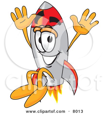 Clipart Picture of a Rocket Mascot Cartoon Character Jumping by Mascot Junction