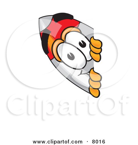 Clipart Picture of a Rocket Mascot Cartoon Character Peeking Around a Corner by Mascot Junction