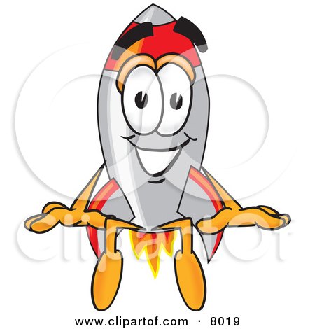 Clipart Picture of a Rocket Mascot Cartoon Character Sitting by Mascot Junction