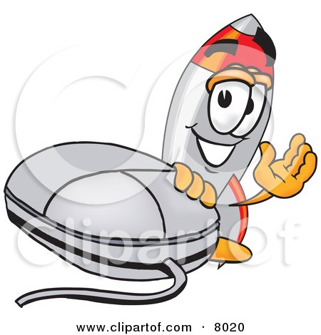 Clipart Picture of a Rocket Mascot Cartoon Character With a Computer Mouse by Mascot Junction