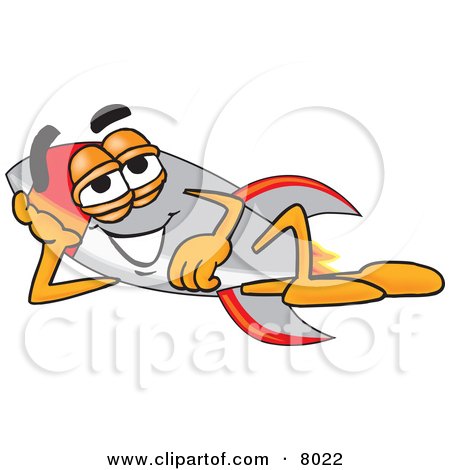 Clipart Picture of a Rocket Mascot Cartoon Character Resting His Head on His Hand by Mascot Junction