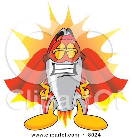 Clipart Picture of a Rocket Mascot Cartoon Character Dressed as a Super Hero by Mascot Junction