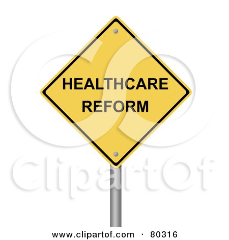 Royalty-Free (RF) Clipart Illustration of a Yellow Healthcare Reform Warning Sign by oboy