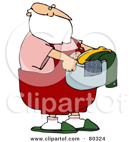Royalty-Free (RF) Stock Illustration of Santa Carrying A Laundry Basket Of Clothes by djart