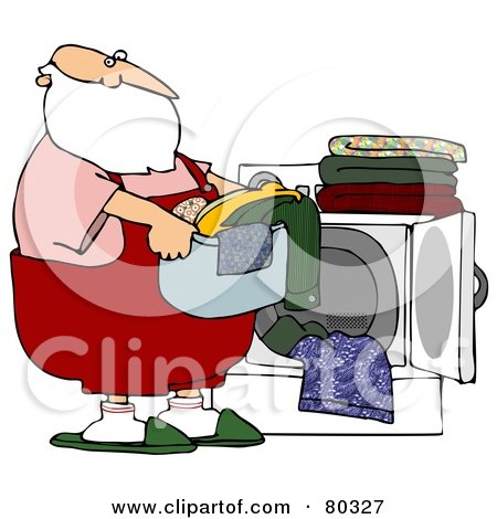 Royalty-Free (RF) Stock Illustration of Santa Carrying A Basket Of Laundry By A Dryer by djart