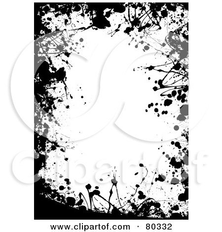 Royalty-Free (RF) Clipart Illustration of a Black And White Border Of Paint Splatters by michaeltravers