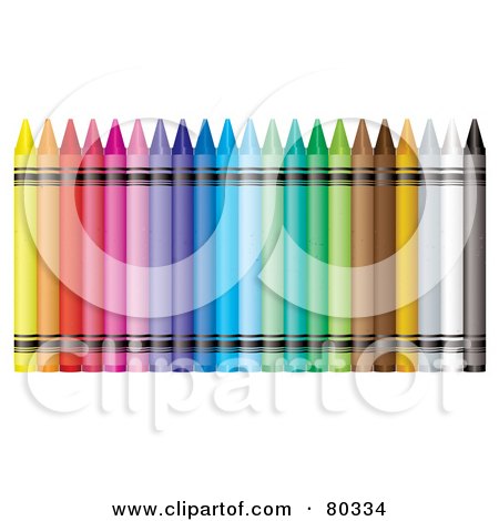 Royalty-Free (RF) Clipart Illustration of a Row Of Colorful Crayons With Blank Paper Wraps by michaeltravers