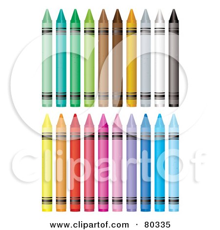 Royalty-Free (RF) Clipart Illustration of a Digital Collage Of Rows Of Colorful Crayons With Paper Wraps by michaeltravers