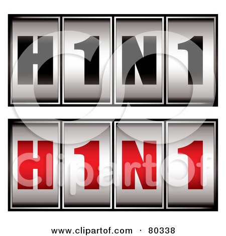 Royalty-Free (RF) Clipart Illustration of a Digital Collage Of Black And Red And Gray H1N1 Dials by michaeltravers