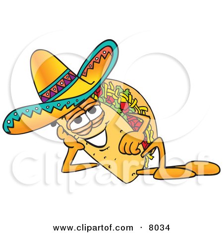 Clipart Picture of a Taco Mascot Cartoon Character Resting His Head on His Hand by Mascot Junction
