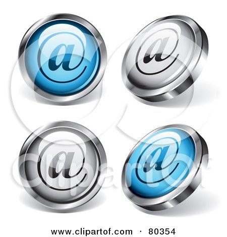 Royalty-Free (RF) Clipart Illustration of a Digital Collage Of Four Shiny Blue And White Contact At Symbol Buttons by TA Images