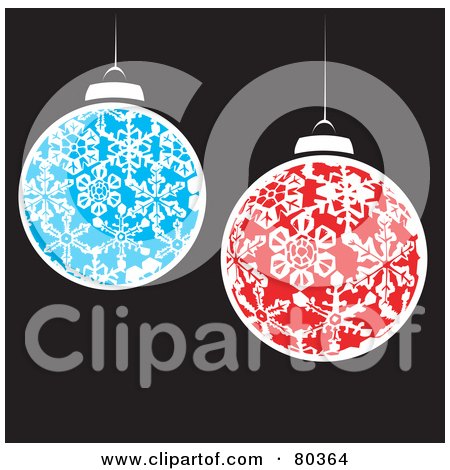 Royalty-Free (RF) Stock Illustration of Red And Blue Snowflake Patterned Christmas Balls Over Black by xunantunich