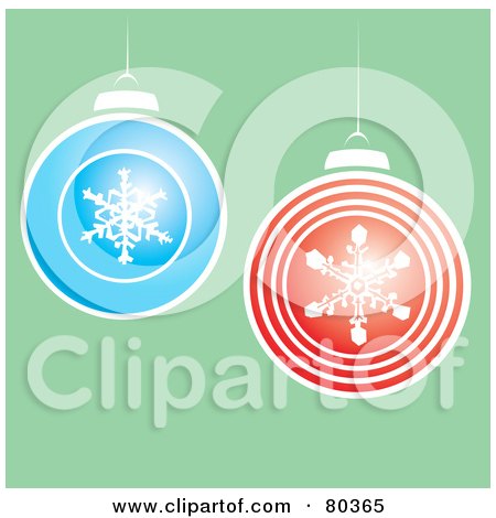Royalty-Free (RF) Stock Illustration of Red And Blue Snowflake Design Christmas Balls Over Green by xunantunich