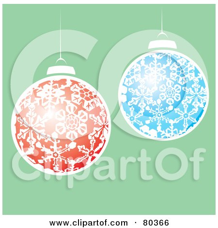 Royalty-Free (RF) Stock Illustration of Red And Blue Snowflake Patterned Christmas Balls Over Green by xunantunich