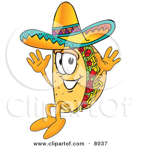 Clipart Picture of a Taco Mascot Cartoon Character Jumping by Mascot Junction
