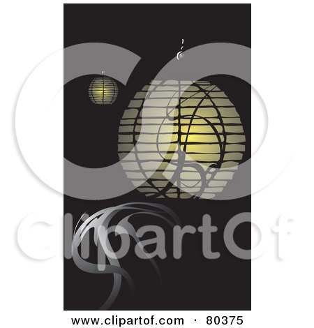 Royalty-Free (RF) Stock Illustration of Illuminated Japanese Hanging Lanterns And Smoke On Black by xunantunich