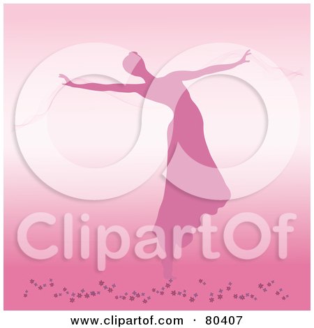 Royalty-Free (RF) Clipart Illustration of a Silhouetted Pink Ballerina Dancing In A Skirt Over A Pink Background by Pams Clipart