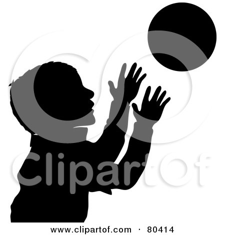 Royalty-Free (RF) Clipart Illustration of a Black Silhouette Of A Boy Catching A Ball by Pams Clipart