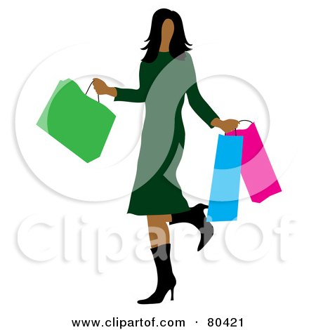 Royalty-Free (RF) Clipart Illustration of a Hispanic Woman Kicking Up Her Heel And Carrying Bags by Pams Clipart