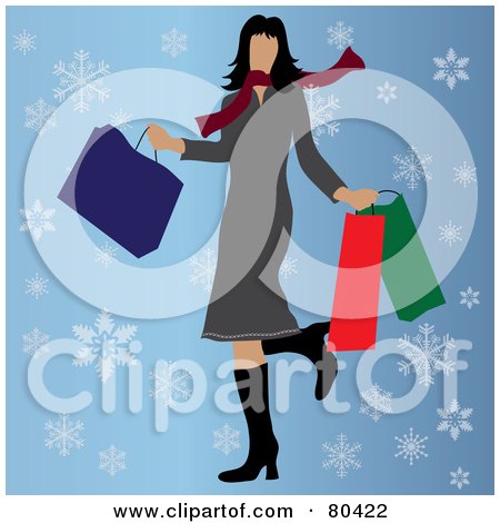 Royalty-Free (RF) Clipart Illustration of a Caucasian Woman Kicking Up Her Heel And Carrying Bags by Pams Clipart