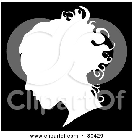 Royalty-Free (RF) Clipart Illustration of a White Silhouette Of A Woman's Profiled Face On Black by Pams Clipart
