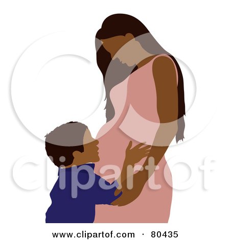 Royalty-Free (RF) Clipart Illustration of a Hispanic Boy Hugging His Pregnant Mom by Pams Clipart