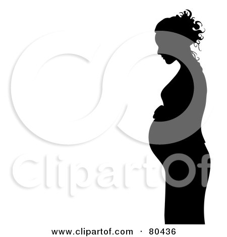 Royalty-Free (RF) Clipart Illustration of a Black Silhouette Of A Pregnant Woman In Profile, Touching Her Tummy by Pams Clipart