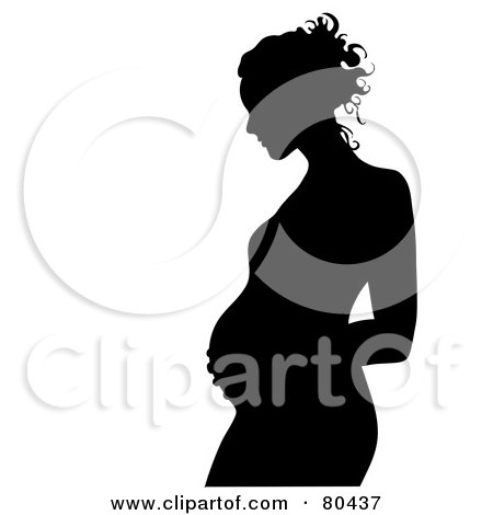 Royalty-Free (RF) Clipart Illustration of a Black Silhouette Of A Pregnant Woman In Profile, Touching Her Belly by Pams Clipart