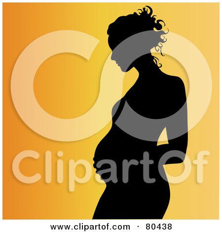 Royalty-Free (RF) Clipart Illustration of a Black And White Outline Of A Pregnant Woman In Profile, Touching Her Stomach by Pams Clipart