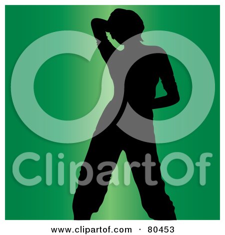 Royalty-Free (RF) Clipart Illustration of a Black Silhouette Of A Dancing Woman Holding Her Hand Behind Her Head On Green by Pams Clipart