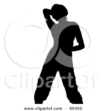 Royalty-Free (RF) Clipart Illustration of a Black Silhouette Of A Dancing Woman Holding Her Hand Behind Her Head by Pams Clipart