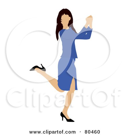 Royalty-Free (RF) Clipart Illustration of a Brunette Businesswoman Kicking Up Her Heels And Doing A Happy Dance by Pams Clipart