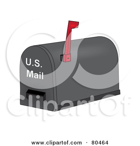 Royalty-Free (RF) Clipart Illustration of a Gray Mailbox With A Flag And Slot by Pams Clipart