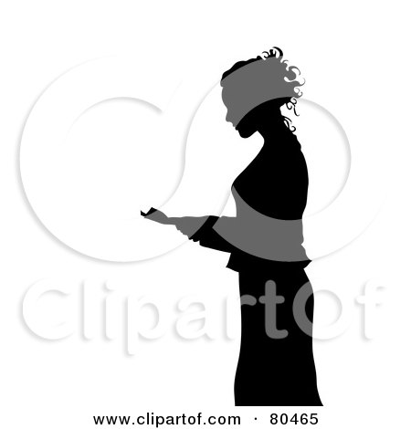 Royalty-Free (RF) Clipart Illustration of a Black Silhouette Of A Businesswoman Standing And Reading by Pams Clipart