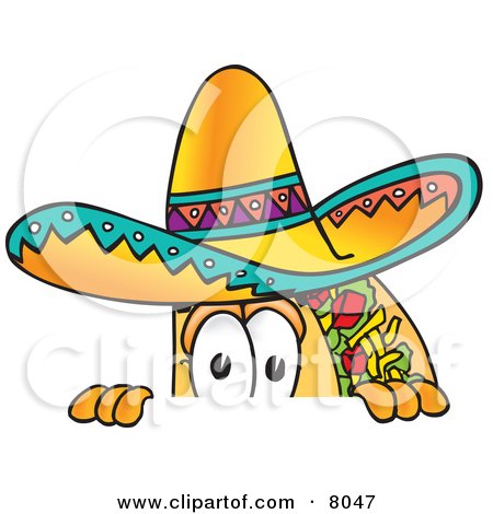 Clipart Picture of a Taco Mascot Cartoon Character Peeking Over a Surface by Mascot Junction