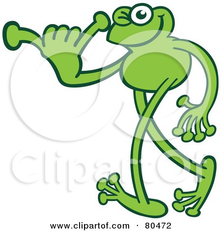 Royalty-Free (RF) Clipart Illustration of a Leggy Green Frog Running And Wearing A Santa Hat by Zooco