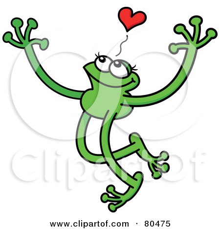 Royalty-Free (RF) Clipart Illustration of a Leggy Green Frog Grinning Under A Heart by Zooco
