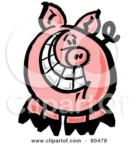 Royalty-Free (RF) Clipart Illustration of a Happy Swine With A Big Toothy Grin by Zooco