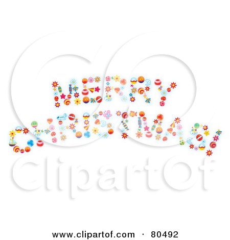 Royalty-Free (RF) Clipart Illustration of a Colorful Merry Christmas Greeting Made Of Toys And Baubles by Alex Bannykh