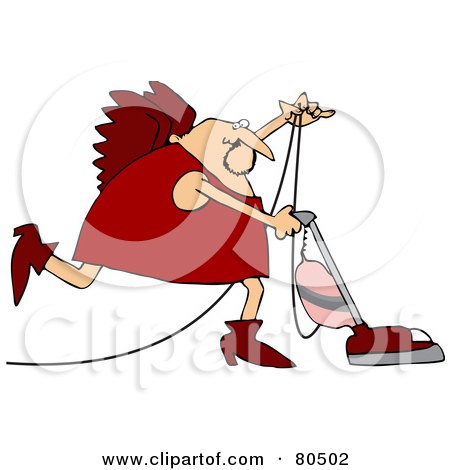 Royalty-Free (RF) Clipart Illustration of a Cupid In Red, Vacuuming by djart