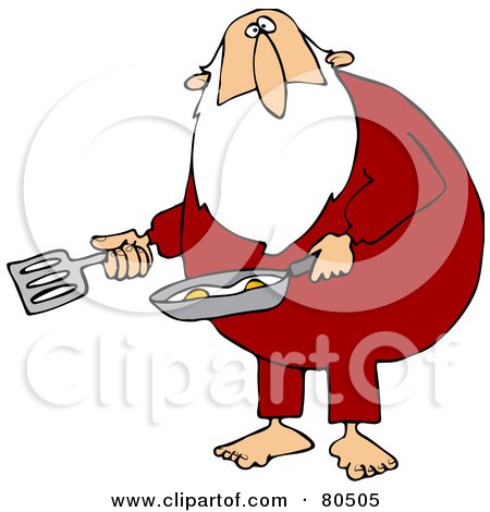 Royalty-Free (RF) Clipart Illustration of a Chubby Santa Cooking Eggs In His Pajamas by djart