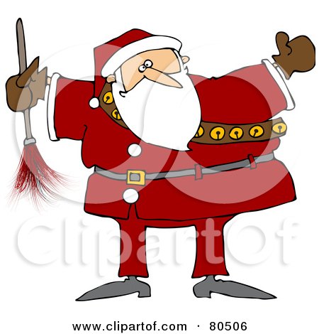Royalty-Free (RF) Clipart Illustration of a Chubby Santa Holding A Feather Duster by djart