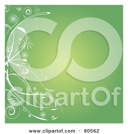 Royalty-Free (RF) Clipart Illustration of a Green Background With A White Left Floral Border by Pams Clipart