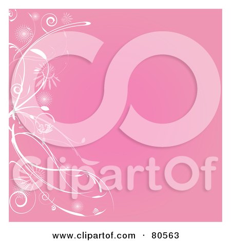 Royalty-Free (RF) Clipart Illustration of a Pink Background With A White Left Floral Border by Pams Clipart