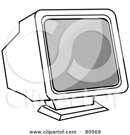 Royalty-Free (RF) Clipart Illustration of a Gray, Black And White Old Fashioned Computer Monitor Screen by Pams Clipart
