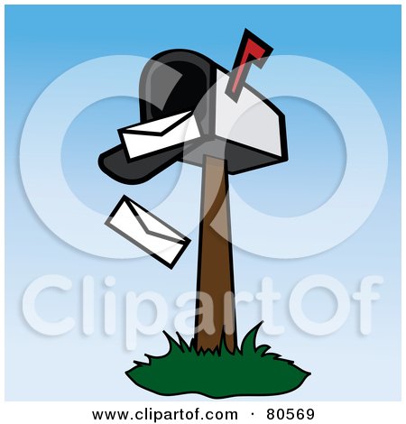Royalty-Free (RF) Clipart Illustration of Envelopes Falling Out Of An Open Mailbox - Version 2 by Pams Clipart