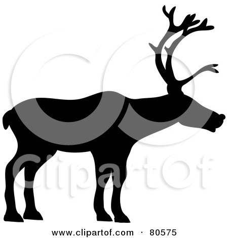 Royalty-Free (RF) Clipart Illustration of a Black Silhouette Of A Profiled Reindeer by Pams Clipart