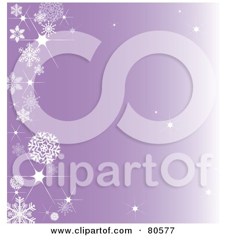 Royalty-Free (RF) Clipart Illustration of a Sparkly Gradient Purple Background With A Left Snowflake Border And Twinkles Throughout by Pams Clipart