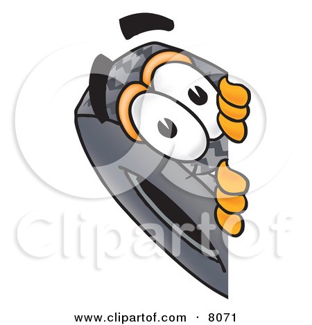 Clipart Picture of a Rubber Tire Mascot Cartoon Character Peeking Around a Corner by Mascot Junction
